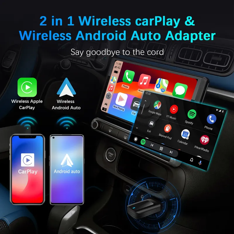 NEUER 2-in-1 Wireless CarPlay Android Auto Wireless Adapter Smart USB Dongle Mini Box für werkseitig verkabeltes Auto, Plug-and-Play