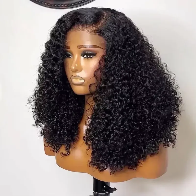 200% Dichte Lockige Bob-Perücken aus Echthaar, Deep Wave Bob-Perücke, 13x4 Lace-Front-Perücke, Tiefgelockte Echthaar-Perücken, Lace-Front-Perücke für Frauen