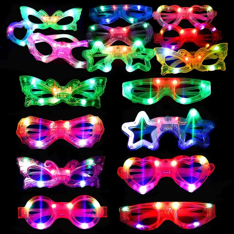 LED-Partybrille, 6 mehrfarbige Lichter, Rave-Ausrüstung für Clubs, Musikfestivals, blinkende Brillen, virales TikTok-Bar-Zubehör