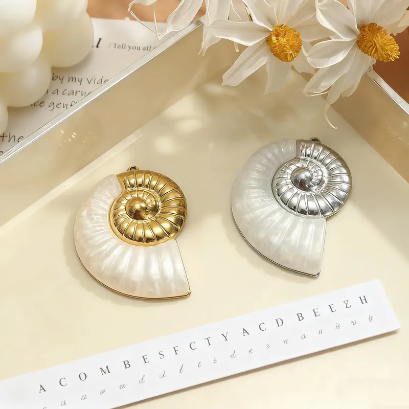 2 Stück Edelstahl Big Nautilus Shell Schmuck Charms Anhänger für DIY Frauen Halskette Ohrring Herstellung Zubehör