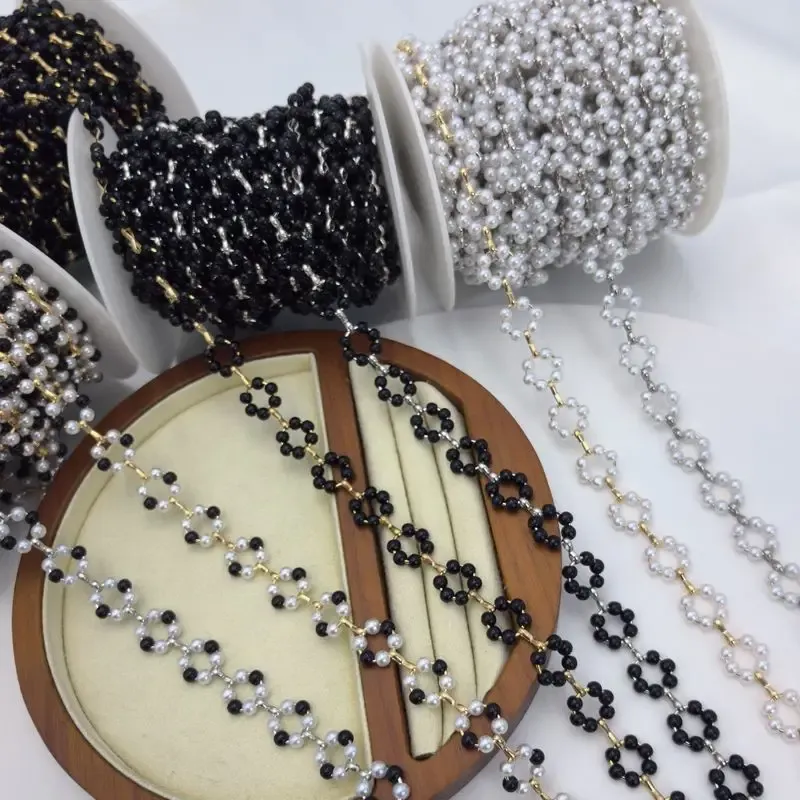1 m vergoldete künstliche Perle Blumen Blume Gliederkette für DIY Halskette Armband Fußkettchen Schmuck Handwerk Komponenten Großhandel
