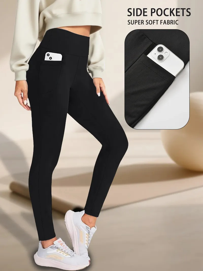 Superweiche Leggings mit Taschen für Damen, hoch taillierte, bauchkontrollierende Workout-Yogahose