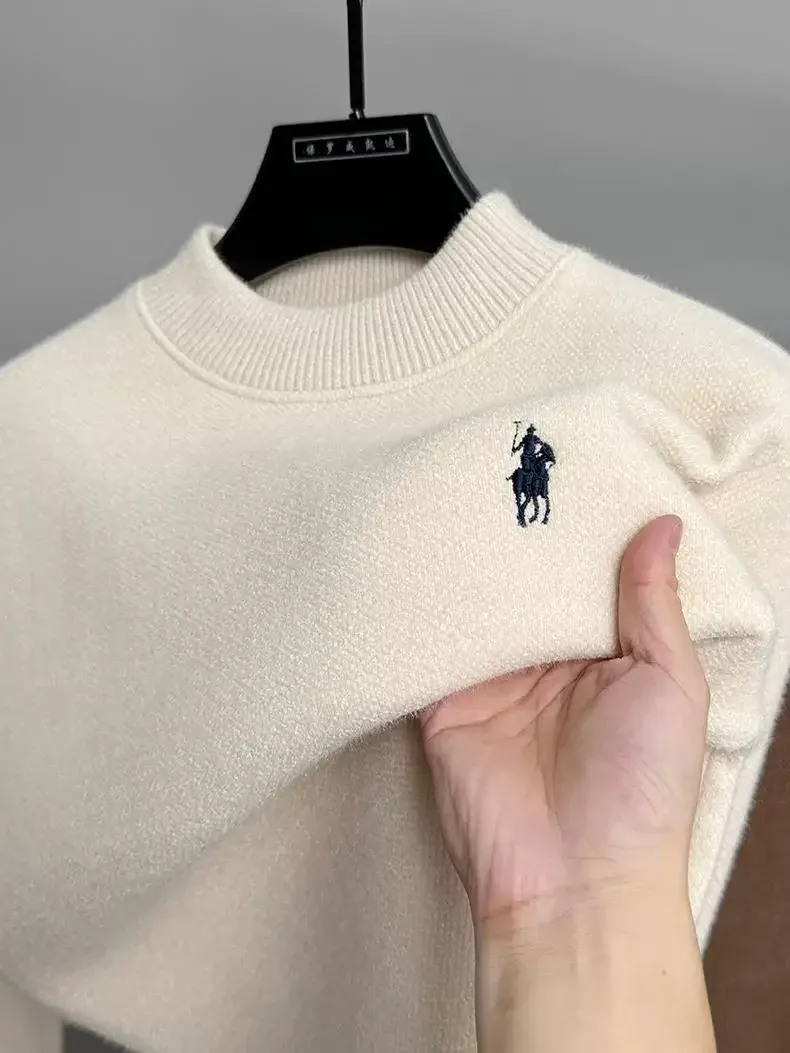 High-End-Marke Samtpullover Herren neue Designermode exquisite Pony-Stickerei Winter dicker warmer Rundhals-Strickpullover