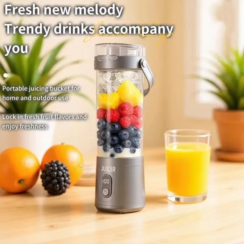 Xiaomi Tragbarer elektrischer Entsafter, kleiner Haushalt, wiederaufladbar, mit Digitalanzeige, Gemüse, Obstmixer, Saftbecher zum Entsaften
