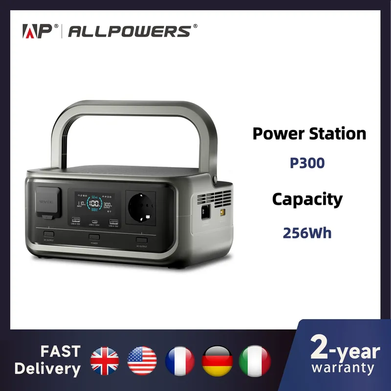 ALLPOWERS VOLIX P300 Tragbares Kraftwerk, 256 Wh, LiFePO4-Akku, 300 W (Spitze 600 W), Wechselstromausgang für den Heimgebrauch im Freien, Camping, Reisen