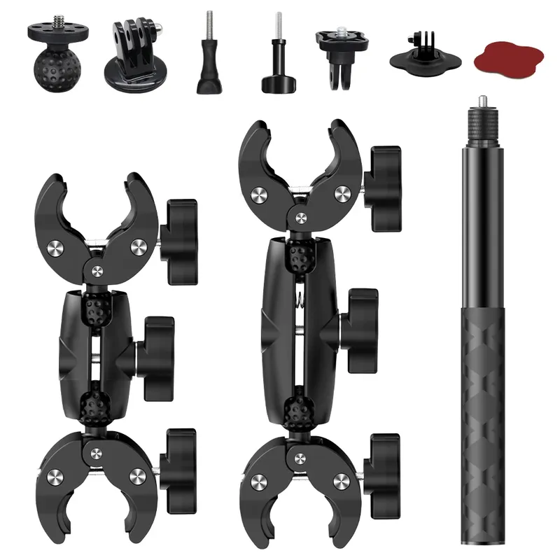 Motorradhalterung für Insta360 X5 X4 X3 X2 RS DJI GoPro Doppelklemm-Lenkerhalterung Selfie-Stick für Insta 360 Halterungszubehör