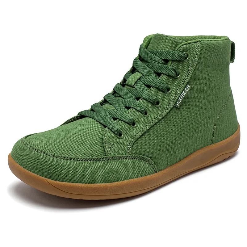 HOBIBEAR Mid-Top Barfußschuhe Unisex Wide Toe Box Canvas Sneakers Zero Drop Lace Up Outdoor Wanderschuhe