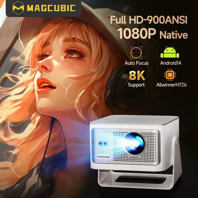 Magcubic Autofokus Android14 4K Projektor 900ANSI 8K Native 1080P HY350Max mit Wifi6 BT5.4 16G Allwinner H726 tragbar Outdoor