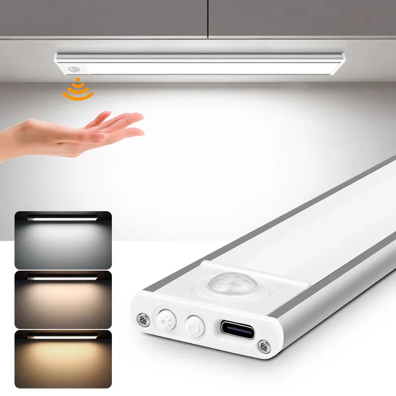 Hohe Kapazität Batterie USB Aufladbare LED Licht Bar Aluminium Motion Sensor Magnetische Streifen Für Treppen Schrank Schrank Nacht Lampe