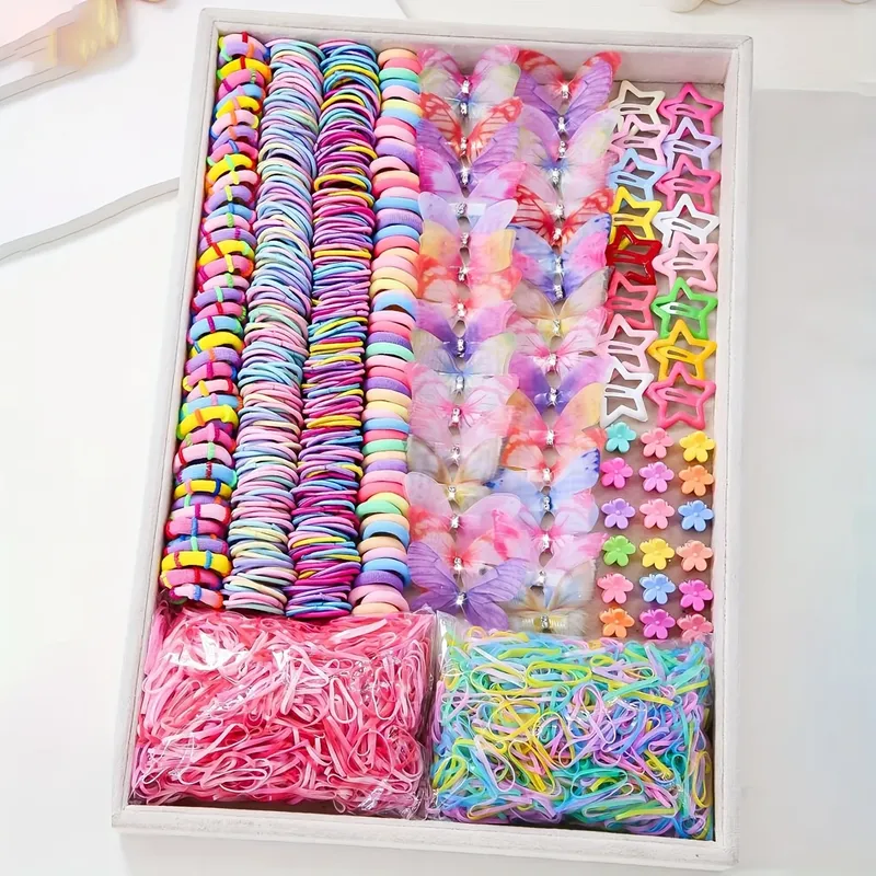 941 Sets farbenfroher und süßer Outfits für Mädchen |   Enthält verschiedene Clips, Haargummis, Blumen und doppellagige Schleifenkopfbedeckungen