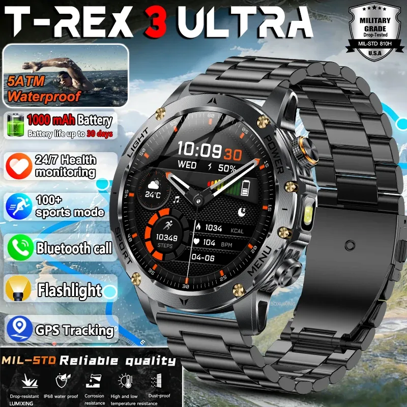 Neue T-Rex 3 Ultra Militärqualität 1000mAh Akku Smartwatch für Herren IP68 Wasserdicht Sport Fitness Bluetooth-Anruf AMOLED Smartwatch