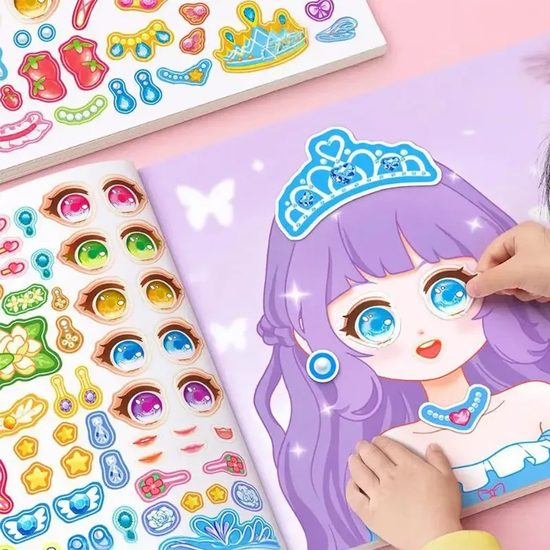 1 Set Puzzle-Aufkleber zum Wechseln, wiederverwendbar, für Cartoon-Prinzessinnen, zum Gestalten von Gesichtern, Bastelarbeiten, kreative Aufkleber