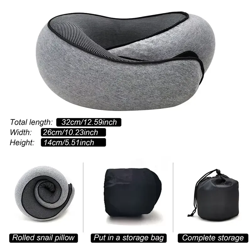 Reise-Nackenkissen aus Memory-Schaum, U-förmiges Kissen, Schnecken-Stil, Reise-Nackenstütze, tragbar, verstellbar, weich, für die Mittagspause, Schlafkissen