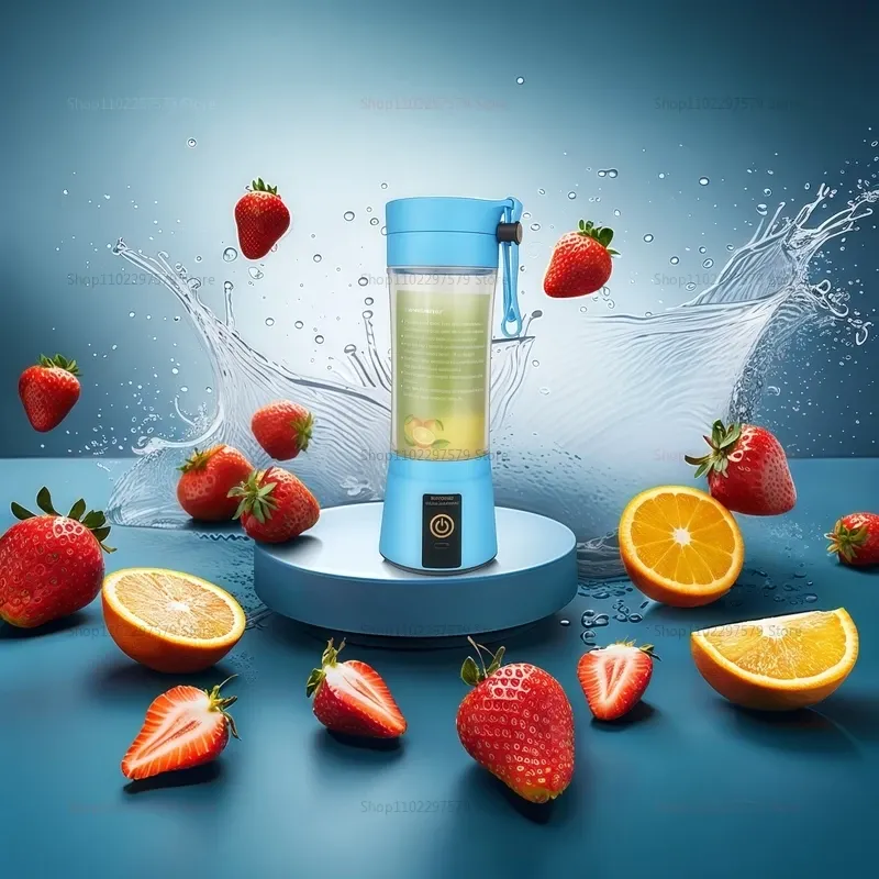 Tragbarer elektrischer Entsafter-Mixer, über USB wiederaufladbar, Obst-Küchenmaschine, Smoothie-Maker, kompakter Küchen-Mini-Entsafter, 380 ml