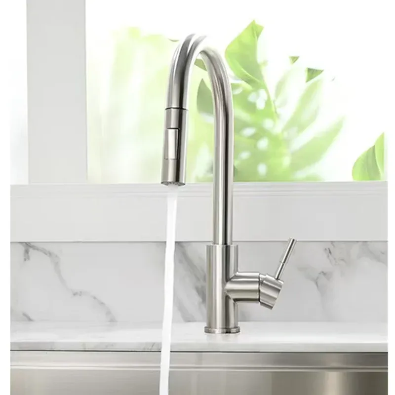 Küchenarmatur mit Flexibler Ausziehbarer 2-Modus-Düse, Heiß-Kalt-Wassermischer, Aufsatzmontage, Sprüh- und Strahlfunktion, SUS 304 Armaturen