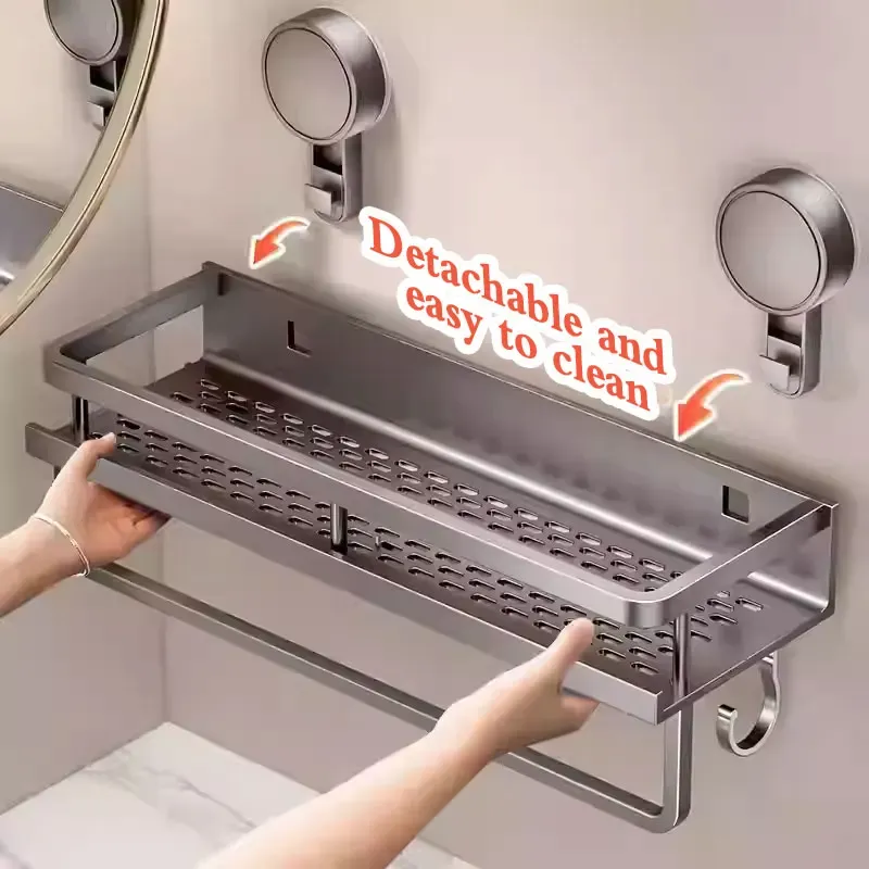 Kein Bohren, Saugnapf, selbstklebendes Badezimmerregal, Badezimmerregal, Toilette, Aluminium-Hängeregal, Badezimmer-Organizer, zum Aufhängen an der Wand