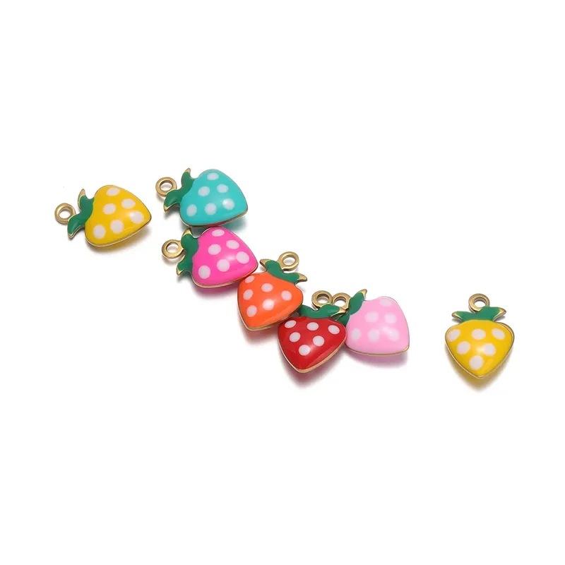 20 Stück 18 Karat Gold Edelstahl Tropfen Öl Erdbeere Charms für Halskette Ohrringe Anhänger DIY Kinder Schmuck Kleidung Komponenten