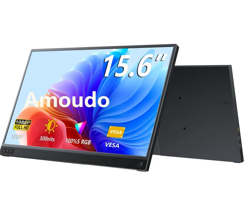 Amoudo 15,6 Zoll tragbarer Monitor 1920 x 1080P Extend Display IPS LCD Panel Penhole Stand VESA USBC Mini HDMI Mobile Display