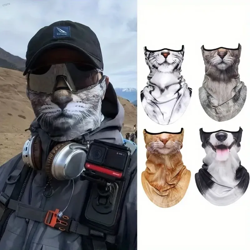 3D-Tierkatzen-Design, Sommer-Vollgesichts-Nackenschutz, Sonnenschutz, atmungsaktiv, schnell trocknend, Polyester-Helmfutter für Radfahren im Freien