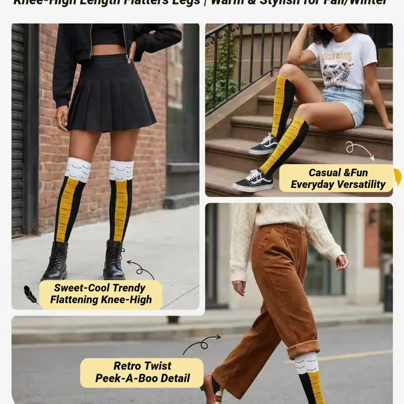 Lustige 3D-Hühner-Socken für Herren mit Cartoon-Print, Cosplay, hohe Flexibilität, oberschenkelhohe Socken, modische dünne Zehensocken