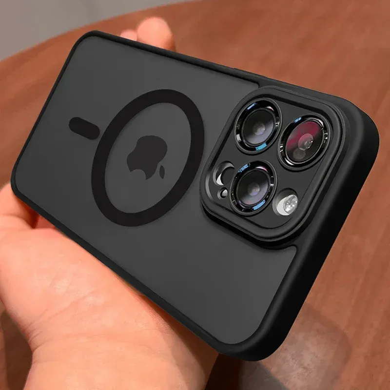 Magnetische, luxuriöse, matte, durchscheinende Rüstung, stoßfeste Hülle für iPhone 16, 15, 14, 13, 12, 17, Pro Max Plus, Magsafe Wireless Charge Cover