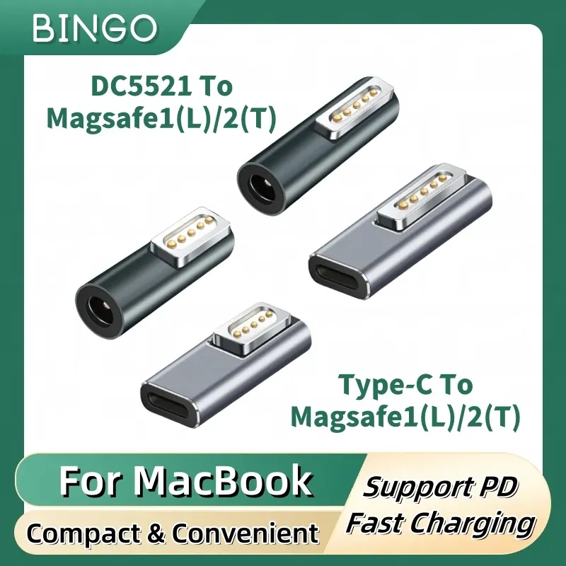 Typ-C-Buchse / DC5211 auf Magsafe 1L / 2T magnetischer Ladekopf für MacBook Air / Pro 45W 60W 85W Serie wie A1466, A1398, A1286...