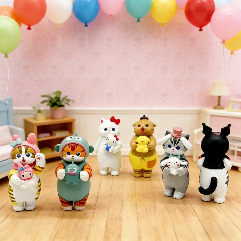 Mofusand Katzen in Sanrio-Charakterkleidung mit Puppen Niedliche Figuren Blind Box My Melody Kuromi Cinnamoroll Hello Kitty