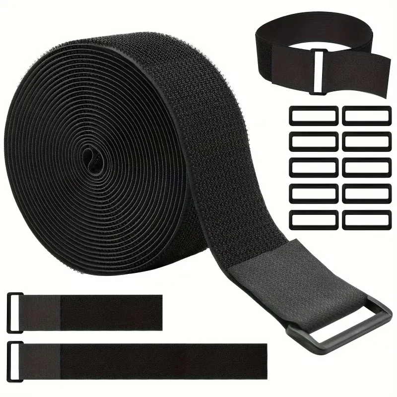 Kabelbinder, robust, mit Schnallen, schwarze Klettbänder, wiederverwendbare Kabelbinder für Organizer oder Aufbewahrung, 5 cm breit