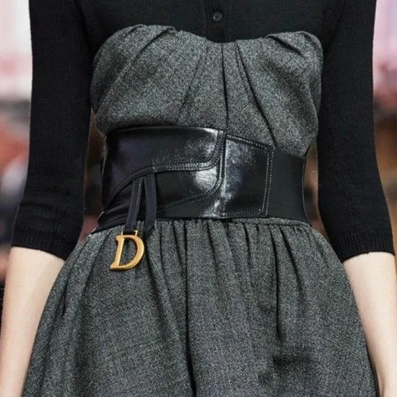Breiter elastischer Gürtel für Damen, Taillengurte D, dekorativ, schwarzes Korsett, Kummerbund, Bund, Luxusmarken, Damengürtel weiblich