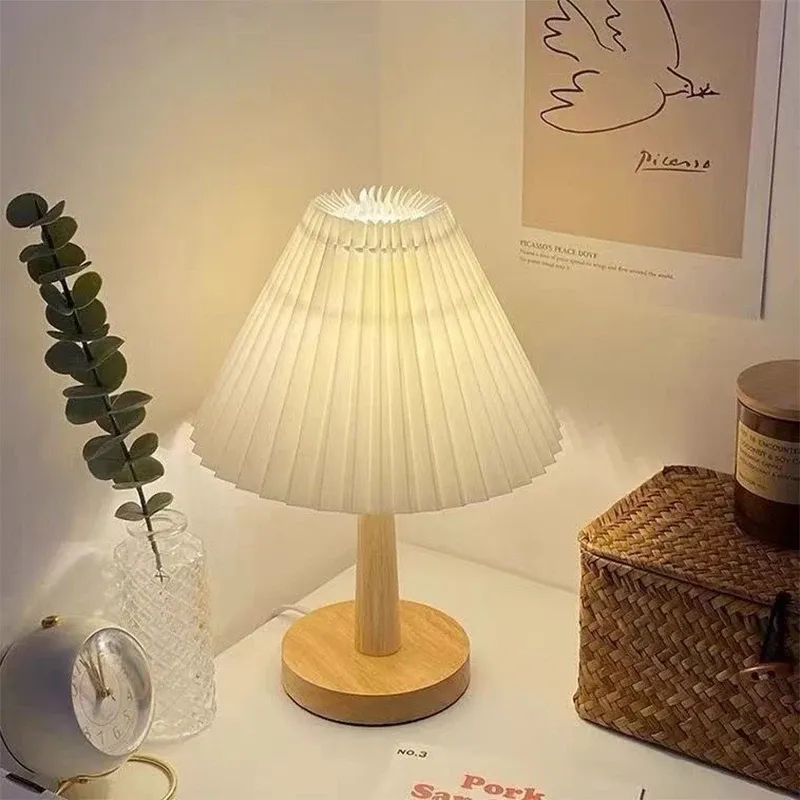 Nordic Plissee Tisch Lampe DIY Faltbare 5V USB 220V Kunst Atmosphäre Schlafzimmer Nacht Nachtlicht Hause Dekorieren