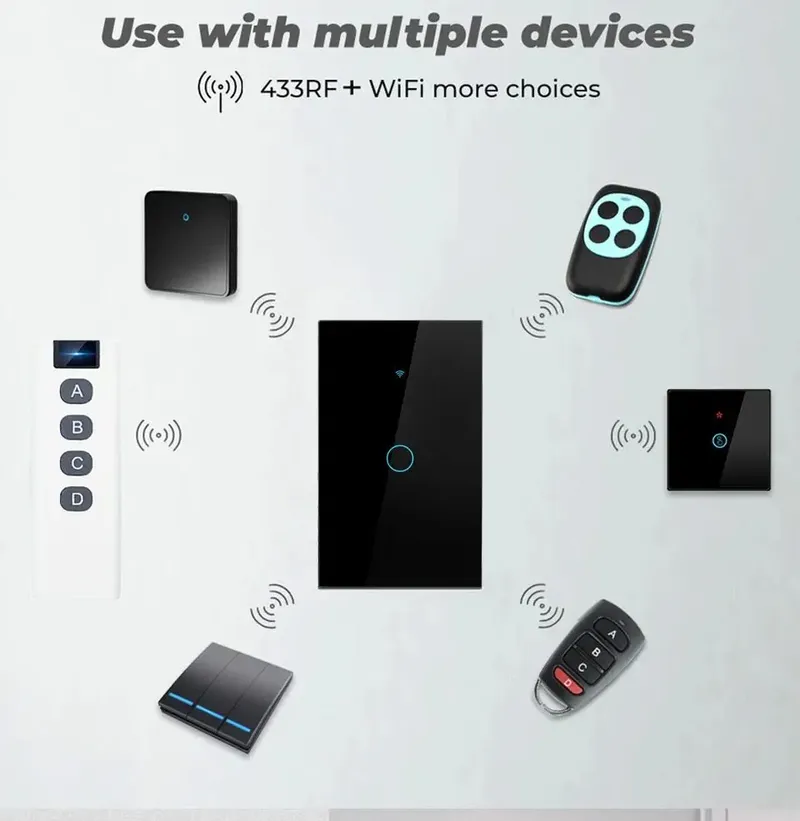 Tuya UNS WiFi Smart Wand Schalter RF433 1/2/3 Gang Kein Neutral Draht Touch Sensor LED Licht Schalter smart Home Alexa Google Hause