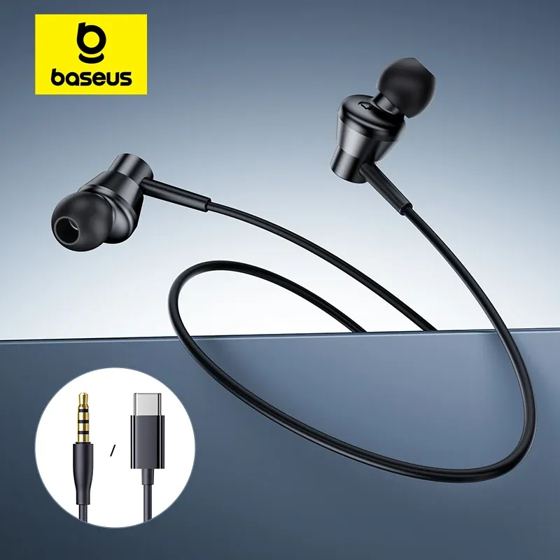 Baseus Encok CZ11/HZ11 Kabelgebundene Kopfhörer Typ C/3,5-mm-Klinkenstecker Kabelgebundene Kopfhörer mit Mikrofon 120 ° Winkel für Laptop, Computer, Tablet, Telefon