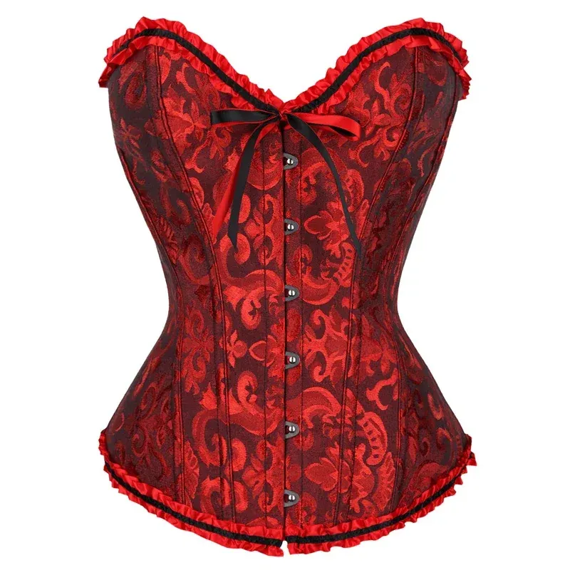 YBFDO Frauen Sexy Korsetts Bustiers Floral Spitze Tops Shapewear Burlesque Vintage Korsett Gothic Satin Dessous Mieder Overbust
