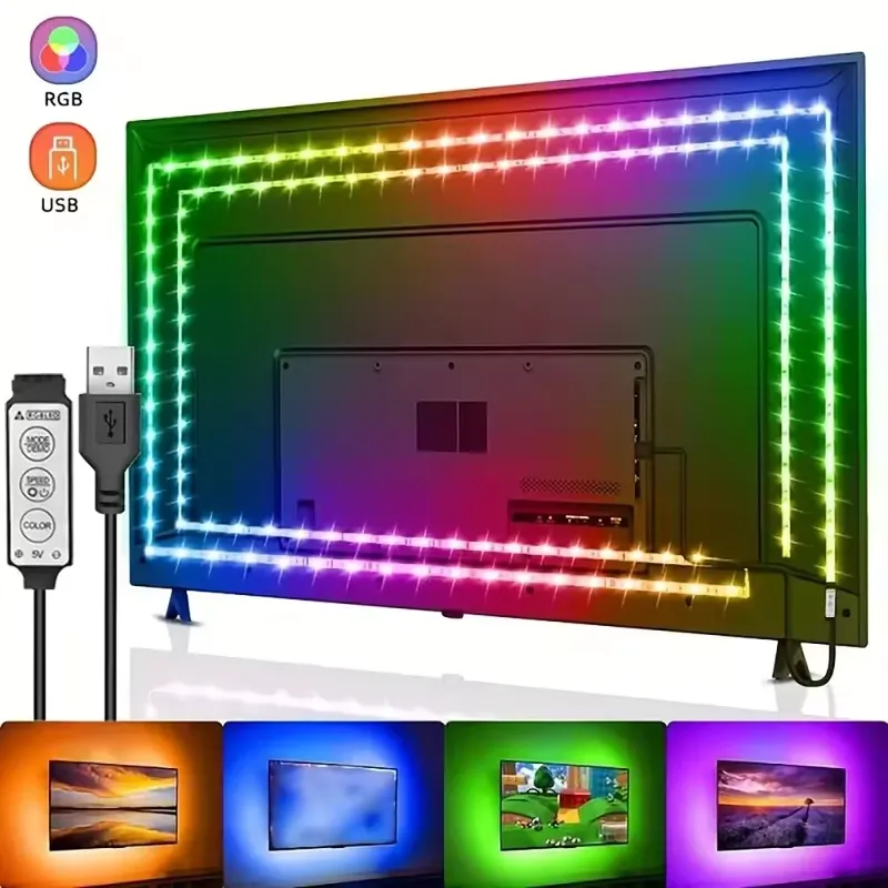 LED-Leuchten für TV, 3-Tasten-Steuerung, LED-Streifen, USB, 5 V, Klebeband, Lichter für TV, Hintergrundbeleuchtung, Zuhause, Party, Dekoration, flexibles Band