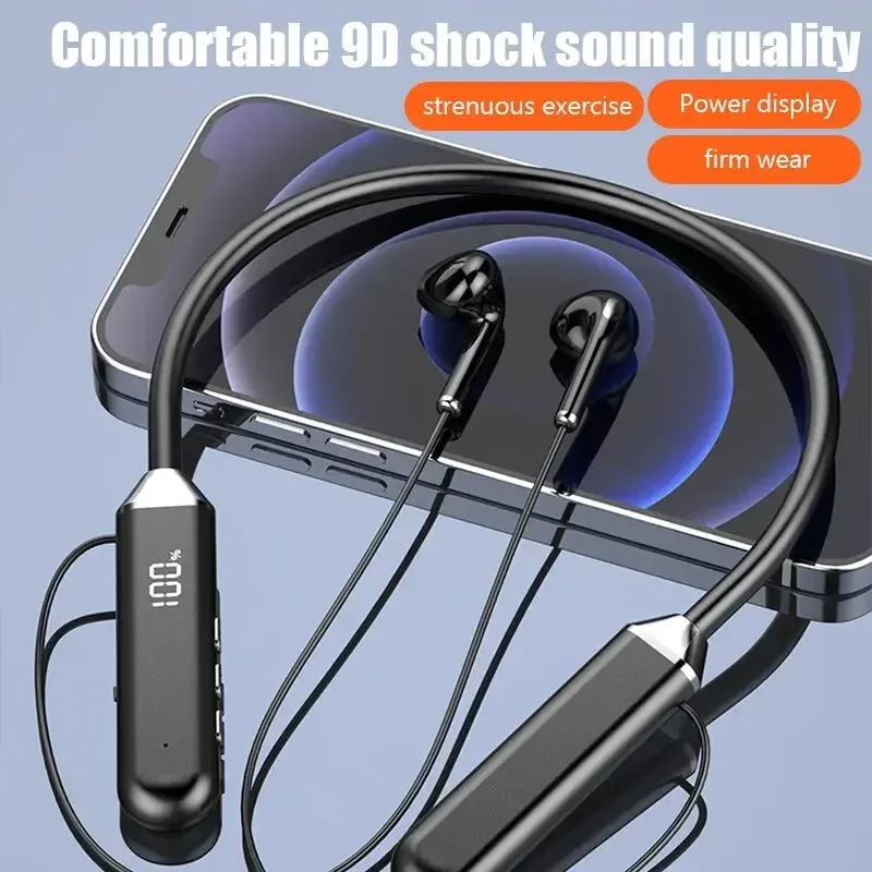 Drahtlose Verbindung mit Nackenbügel, kompatibel mit 5.2-LED-Kopfhörern. Stereo-Power-Display mit hoher Klangqualität. Magnetische Bluetooth-Kopfhörer