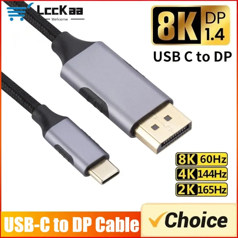 USB-C-auf-DisplayPort-Kabel 8K@60Hz DP Typ C 3.1 zu 4K 144Hz Display Port 1.4 Kabel Thunderbolt 3 4 für MacBook Air Pro Samsung