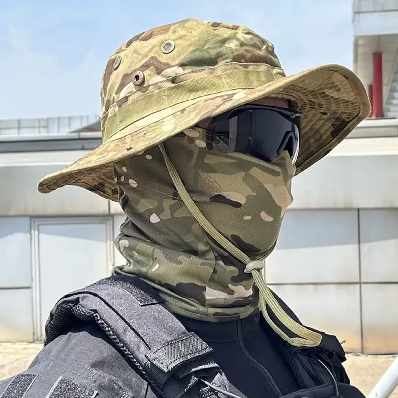 Frauen Männer Wandern Angeln Boonie Hut Outdoor Sport Sonne UV-Schutz Hals Gesicht Camouflage Einstellbare Eimer Kappen und Maske