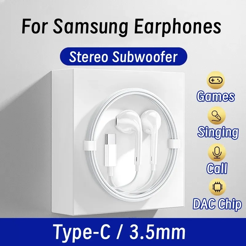 Original Typ-C Kabelgebundene Kopfhörer für Ultra Plus Samsung Galaxy S25 S24 S23 S21 S22 3,5mm Ohrhörer HD MIC Kopfhörer A54 A34 A53 A53