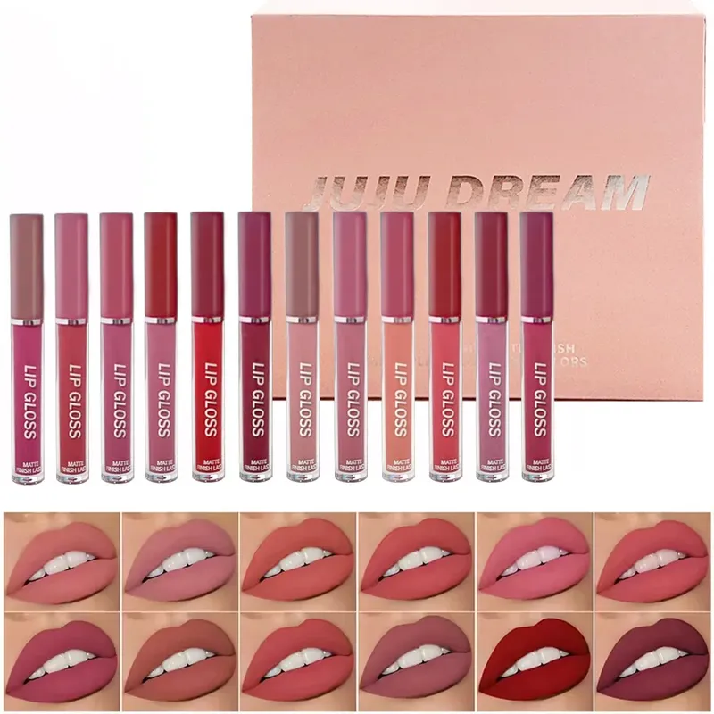 JUJU DREAM 6-teiliges mattes flüssiges Lippenstift-Set A/B Hochpigmentierter, langlebiger Samt-Lipgloss |   Mattes Lippen-Make-up-Geschenkset für Frauen