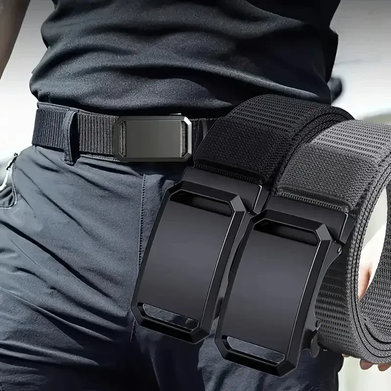 2025, neuer Gürtel mit automatischer Schnalle, Canvas, taktische Arbeitskleidung, lässiger Outdoor-Militär-Trainingshosengürtel für Herren