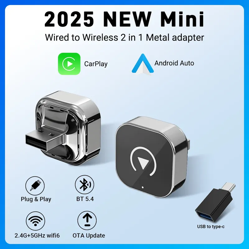 2026 2-in-1 Kabelloser CarPlay & Android Auto Dongle, Schnelle Auto-Verbindung, Kompakt Plug&Play für iPhone/Android, USB/USB-C, Keine Verzögerung