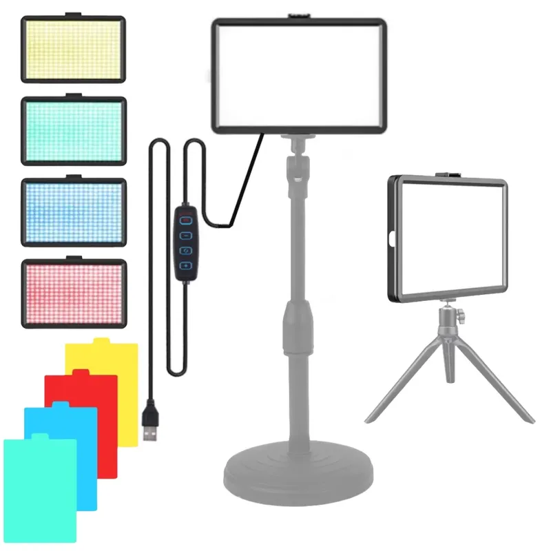 Fotostudio 8 Zoll LED Fülllicht Video Fülllampe Panel Fotografie Beleuchtung für Live-Streaming mit 4 Farben RGB-Filter