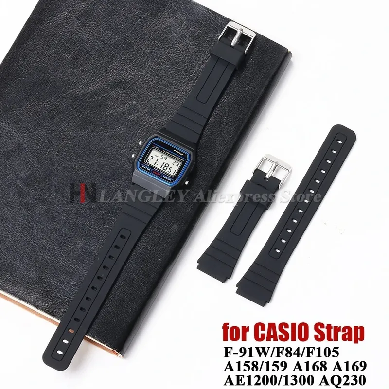 18 mm Silikon-Uhrenarmband für Casio W800H, schwarzes weiches Gummiarmband für SGW400 F91W F84 F105/108/A158/168 AE1200/1300