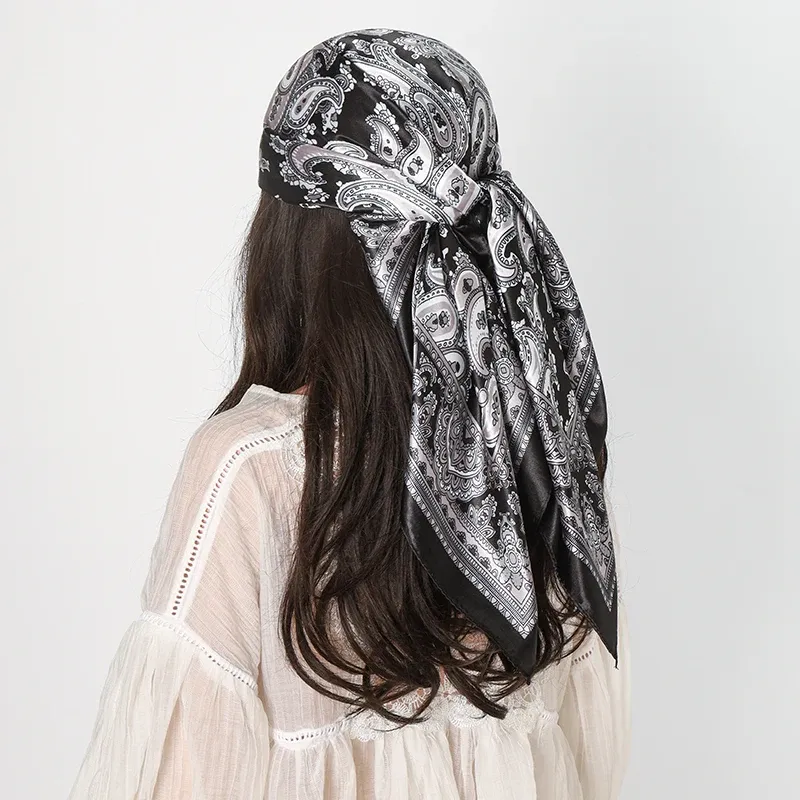 Satin Quadratischer Schal Frauen Hijab Paisley Cashew Print Seidenschal Halstuch Schal Wraps Stirnband Haarschmuck Bandana 90*90cm