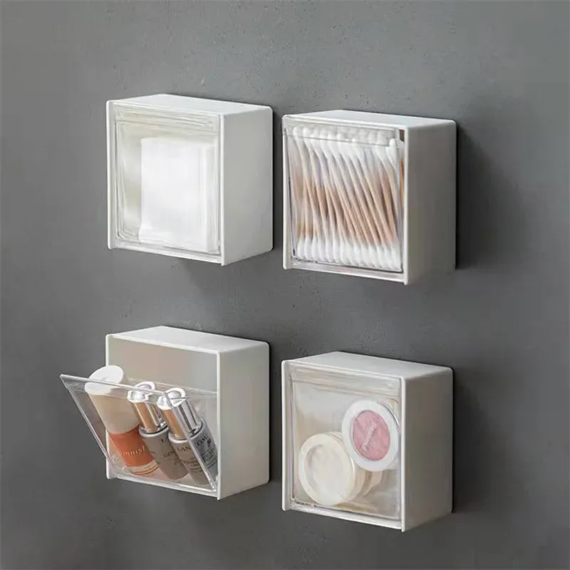 Haushaltsbedarf Kunststoff-Wandregal Badezimmer-Organizer Make-up-Wattestäbchen-Aufbewahrung Schmuckbox für Kleinteile