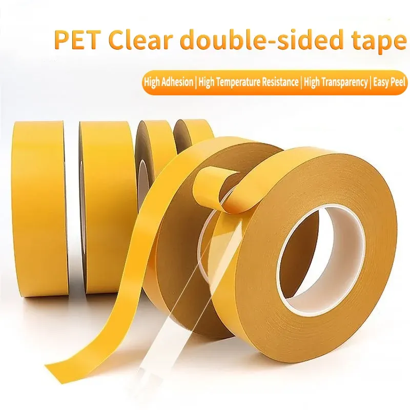 Hitzebeständiges doppelseitiges PET-Klebeband, 0,05 mm dick, transparent, spurlos, super klebrig, stark, hohe Temperaturbeständigkeit