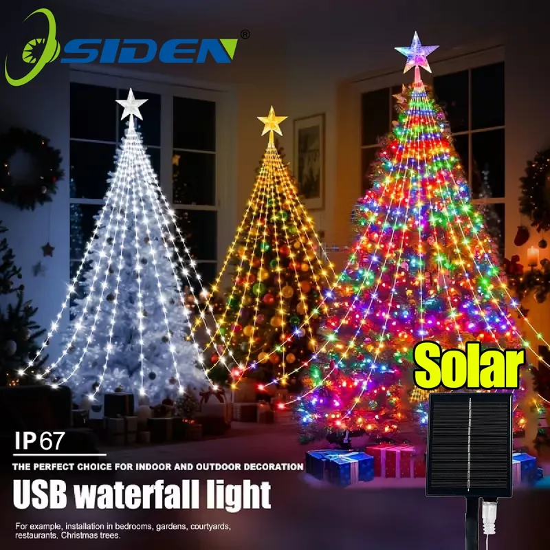 1PC fünfzackigen Stern Wasserfall Lichter USB/Solar Powered Weihnachten Lichterketten für Weihnachten Party Halloween Home Decor