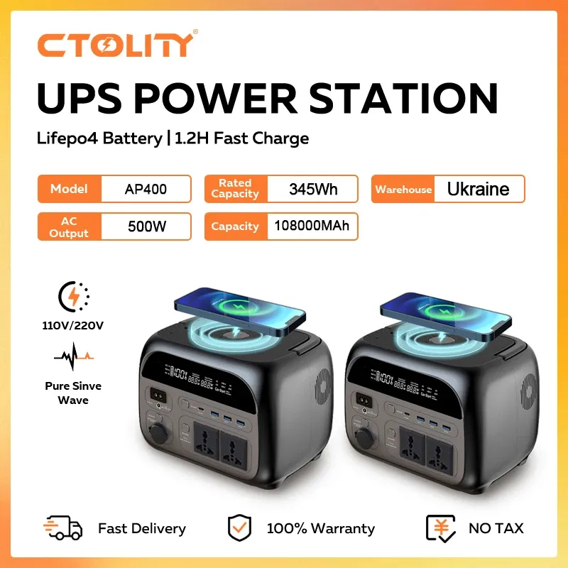 CTOLITY 500 W + 500 W tragbares Kraftwerk 345,6 Wh Solargenerator LiFePo4-Batterie 220 V AC Notbatterien Zuhause Wohnmobil Ukraine