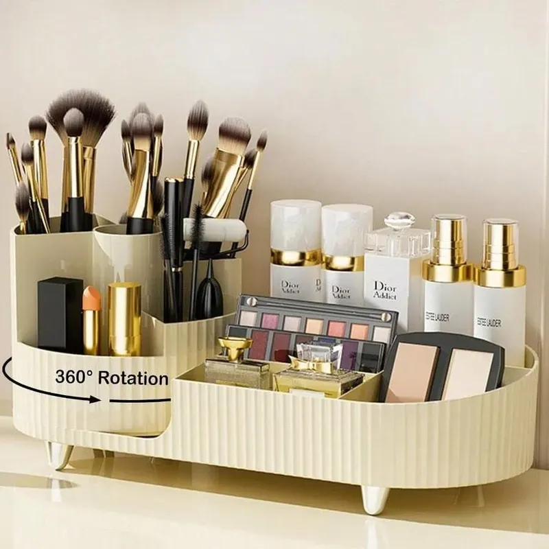 360 °   Rotierender Make-up-Organizer, Make-up-Halter, Kosmetikaufbewahrung mit 5 Fächern, multifunktionaler Halter für Pinsel, Stifte
