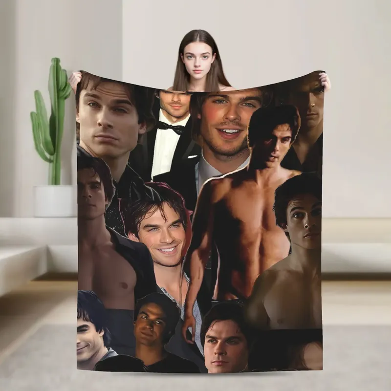 The Vampire Diaries Damon Salvatore TV-Serie Decke, Picknick-Flanell-Überwurf, Decke für Heimdekoration, weiche, hochwertige Tagesdecke, Geschenk